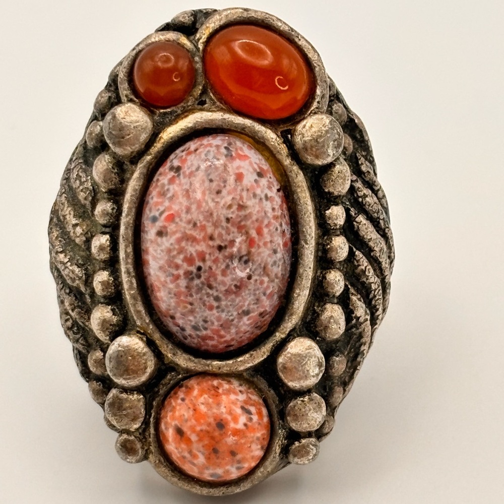 Rare Vintage-Style Boho Statement Ring | Adjustable | Pink & Carnelian - Picture 6 of 16